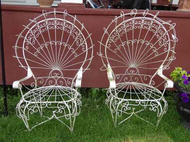 Appraisal: Pair fancy wire chairs