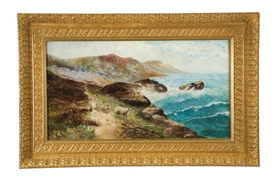 Appraisal: COASTAL LANDSCAPE WITH SHEEP EUROPE LATE TH CENTURY Oil on