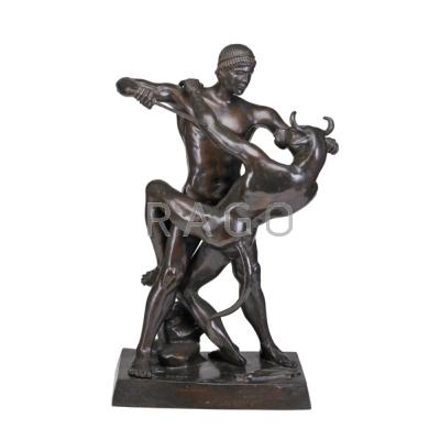 Appraisal: AFTER ANTOINE BARYE French - Bronze sculpture of a man