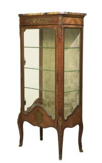 Appraisal: A LOUIS XV STYLE ORMOLU MOUNTED KINGWOOD VENEERED PARQUETRY VITRINE