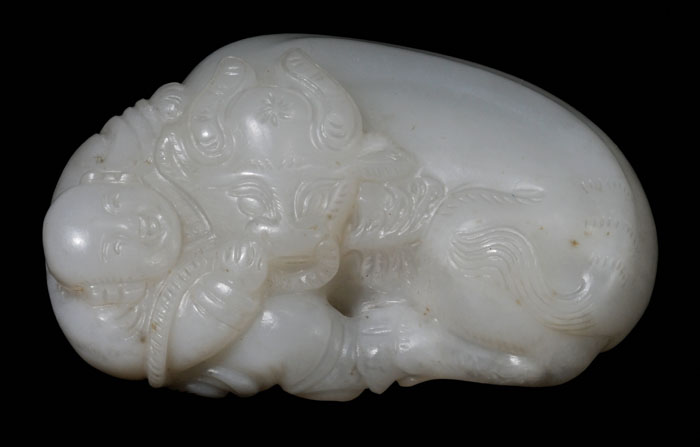 Appraisal: White Jade Boy and Buffalo Group Qing Dynasty translucent white