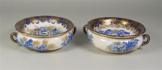 Appraisal: Pair of Doulton Double Handle Bowls With pierced inserts Handpainted