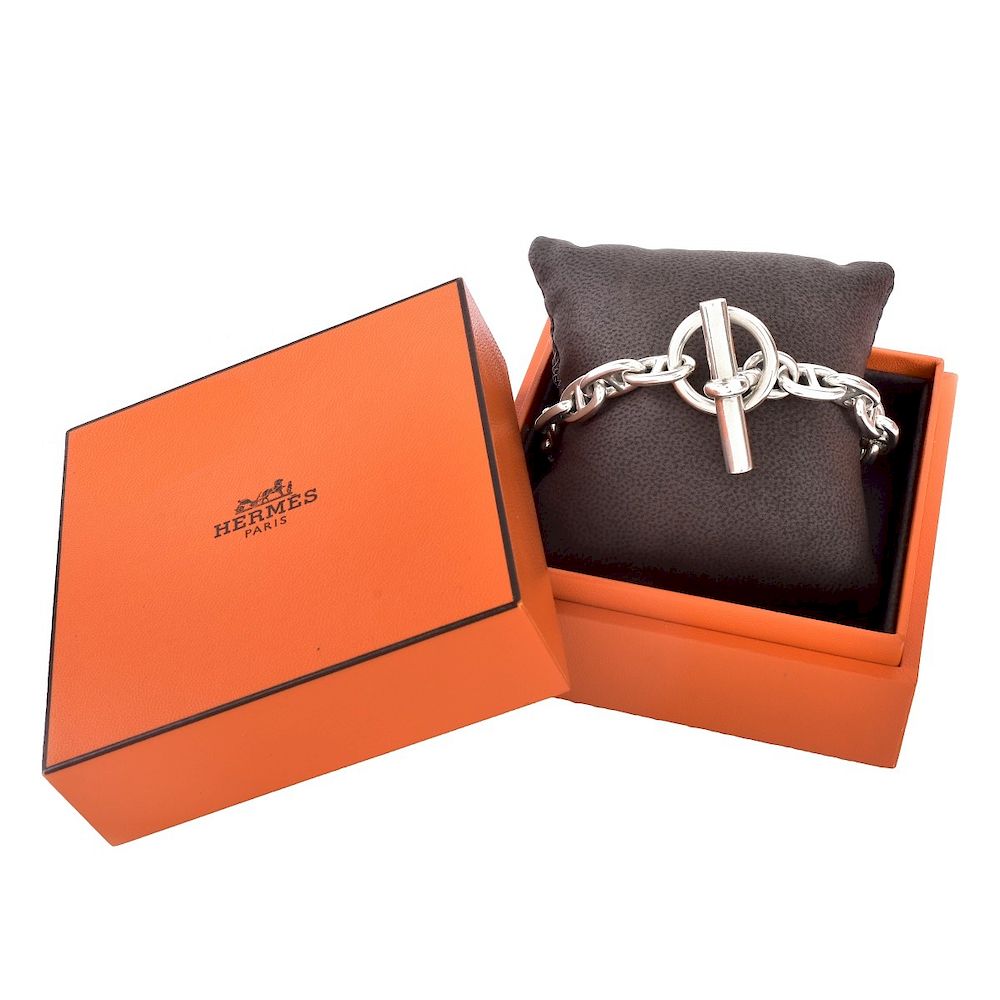 Appraisal: Hermes Bracelet Hermes Silver Tone Chain D'Ancre Bracelet Box included