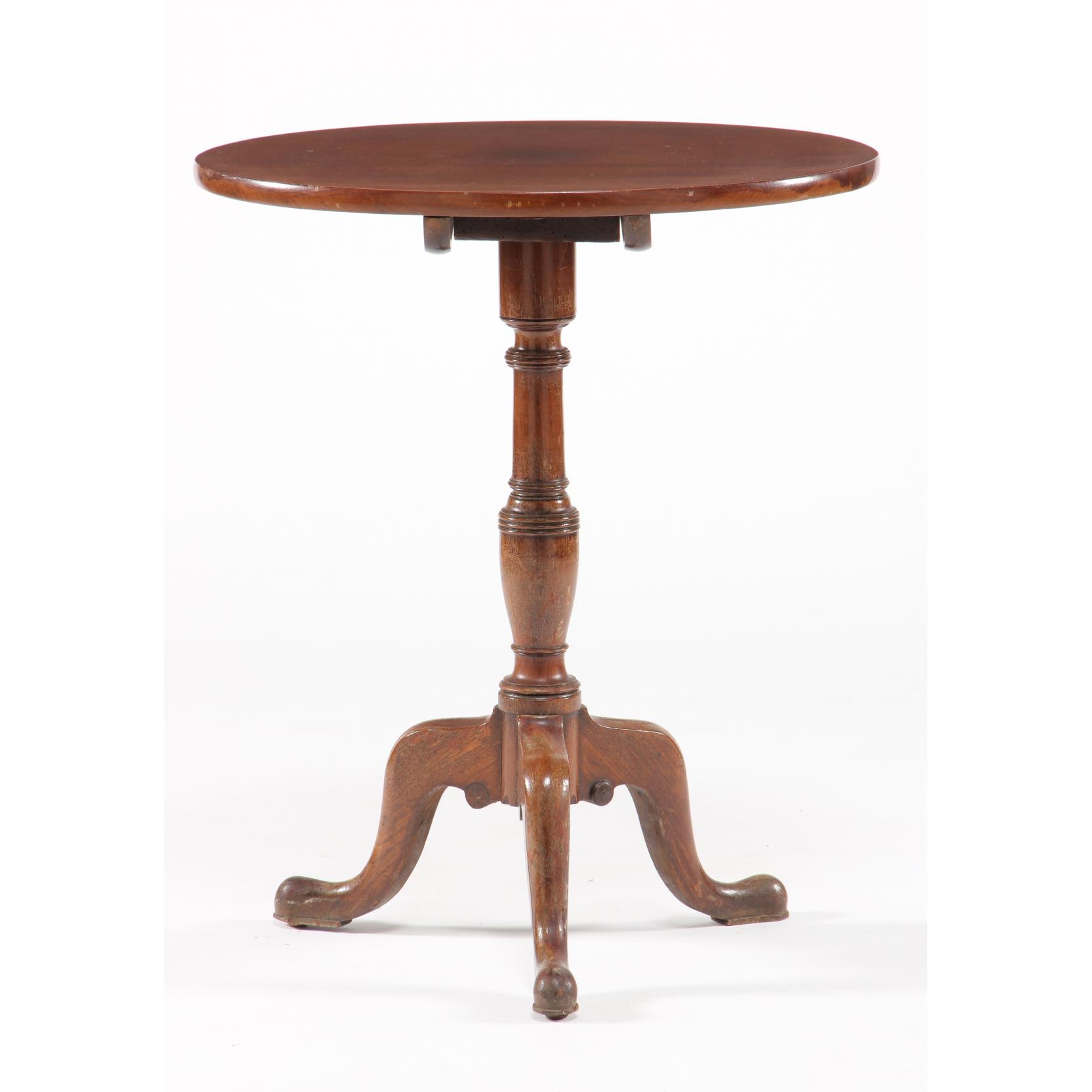 Appraisal: English Queen Anne Tilt-Top Candlestand th century mahogany oval tilt