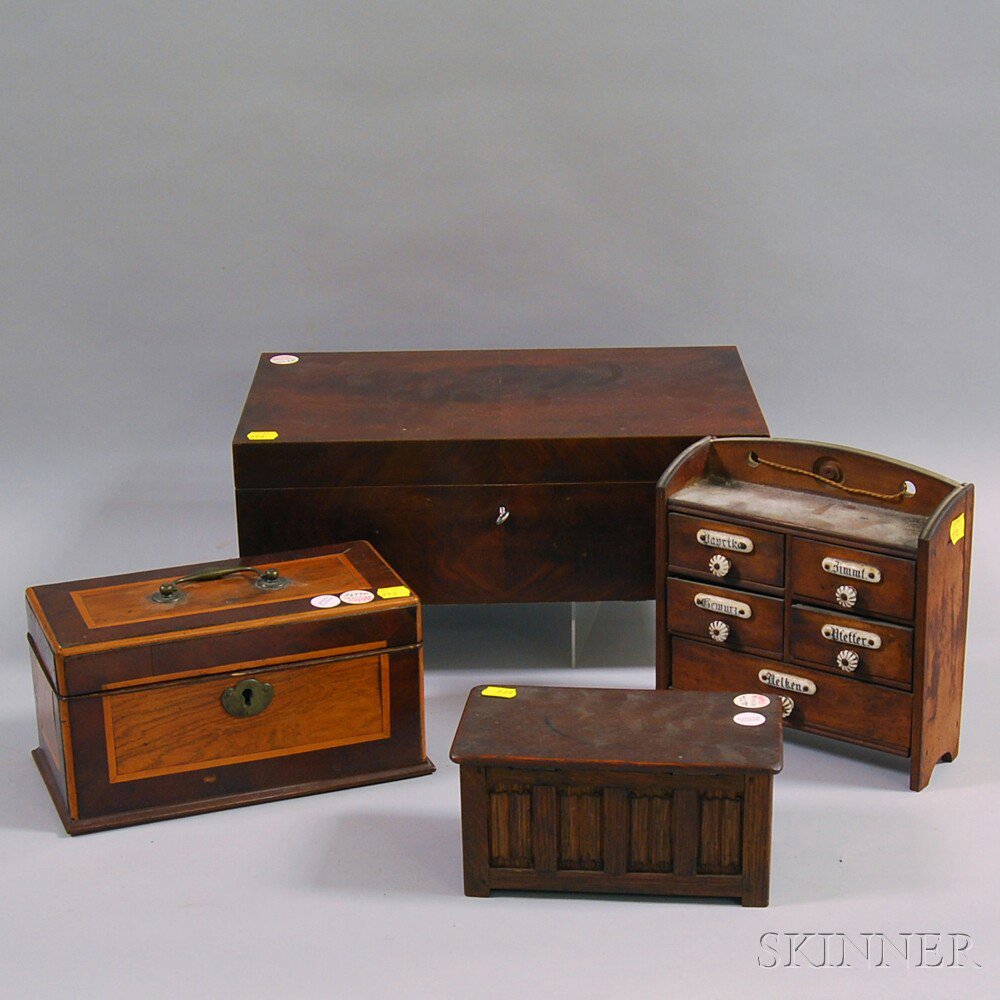 Appraisal: Mahogany Lap Desk a European Spice Chest an Amasa Pratt