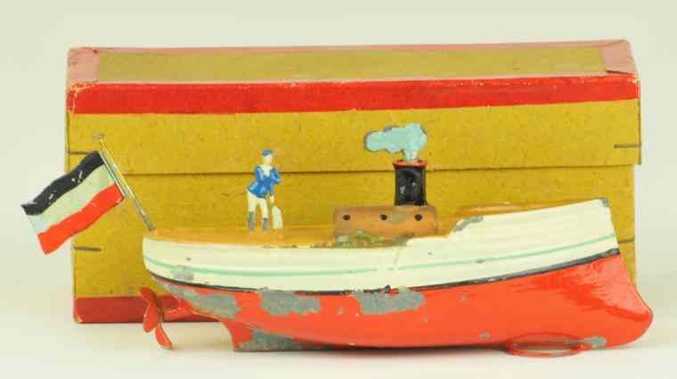 Appraisal: FLEISHMANN STEAMER WITH BOX c hand painted overall red and