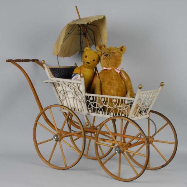 Appraisal: Lot of Mohair Teddy Bears and Doll Carriage Description American