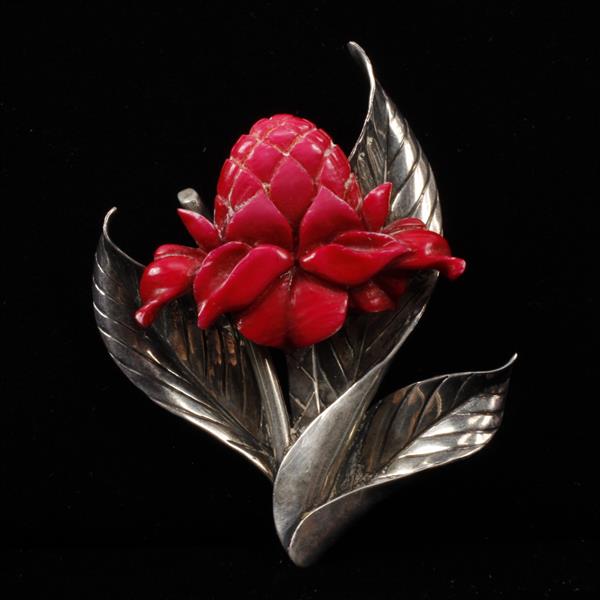 Appraisal: Ming's Hawaiian Ivory Sterling Silver Tropical Floral Brooch Pin Light