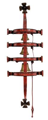 Appraisal: Italian brass and iron bells red-painted iron frame with three