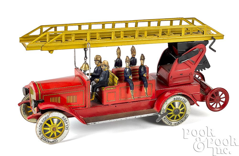 Appraisal: Distler lithograph clockwork fire ladder truck Distler tin lithograph clockwork