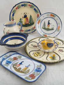 Appraisal: Quimper pottery An oyster dish an eggcup a jug bowl