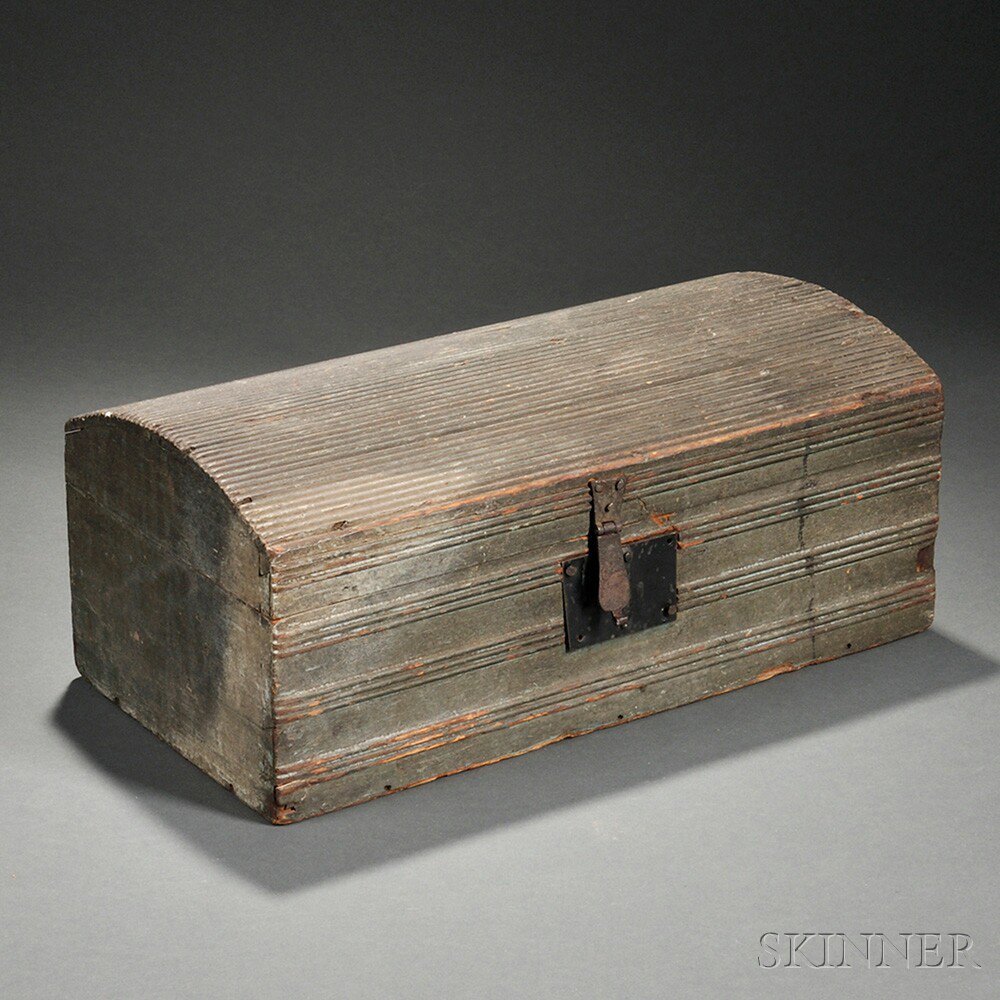 Appraisal: Gray-painted Dome-top Trunk possibly Long Island late th century the