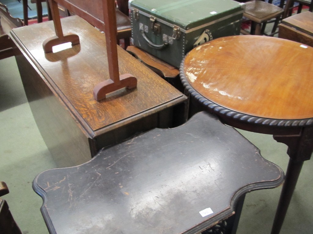 Appraisal: Drop leaf table three occasional tables firescreen and travel case