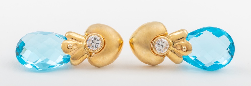 Appraisal: K YELLOW GOLD BLUE TOPAZ BRIOLETTE EARRINGS K gold earrings