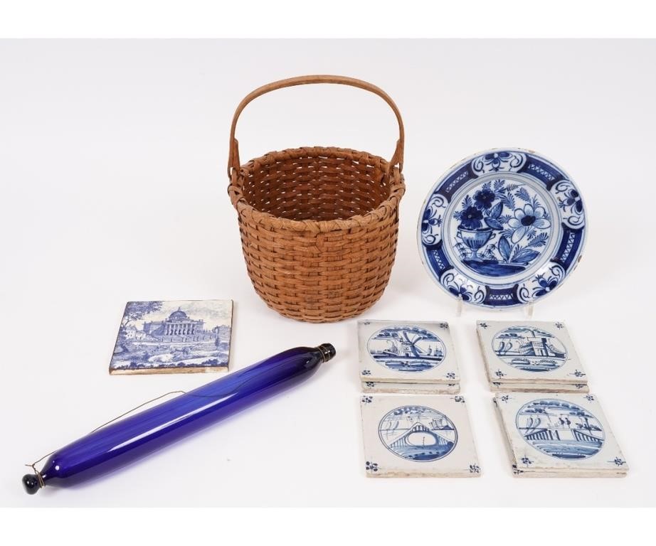 Appraisal: Miscellaneous grouping to include a Delft plate square Delft tiles