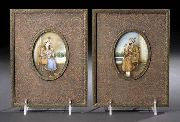 Appraisal: Exceptionally Well-Painted Pair of Indian Miniatures th century each painted