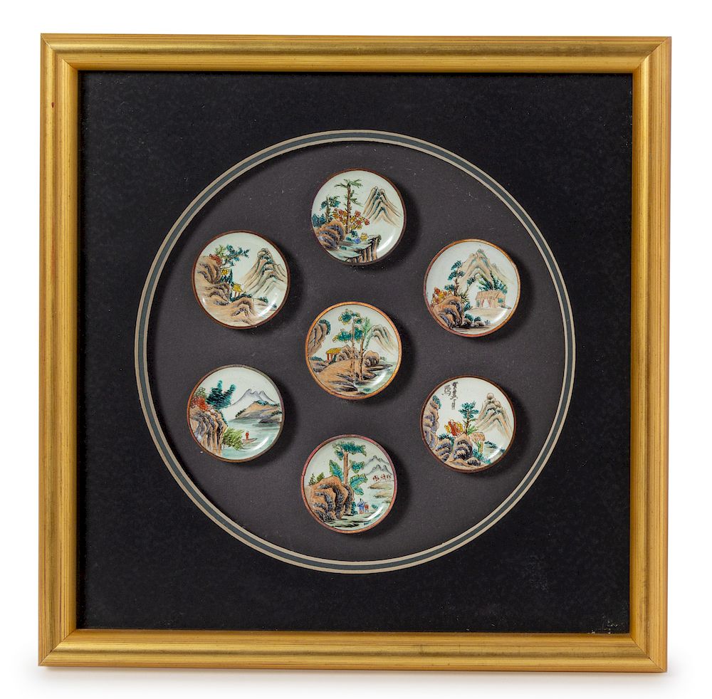 Appraisal: A Set of Seven Chinese Canton Enamel on Copper Snuff