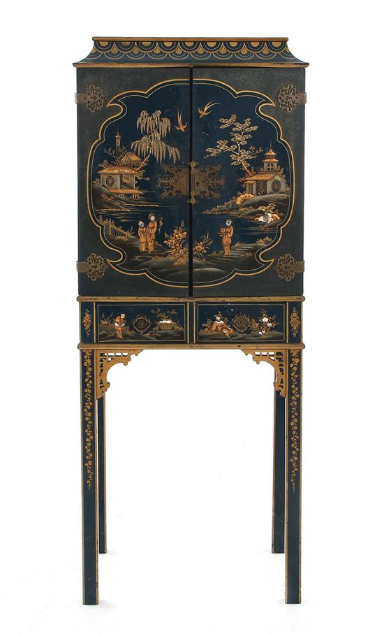 Appraisal: Victorian Chinoiserie cabinet on stand th century coffered top above