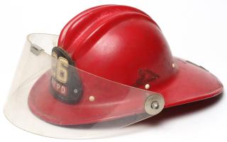 Appraisal: Vintage Bullard Fire Helmet Red with front leather patch marked