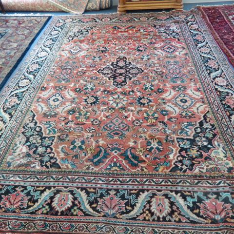 Appraisal: Hamadan Persian Room Size Rug stylized floral salmon field '