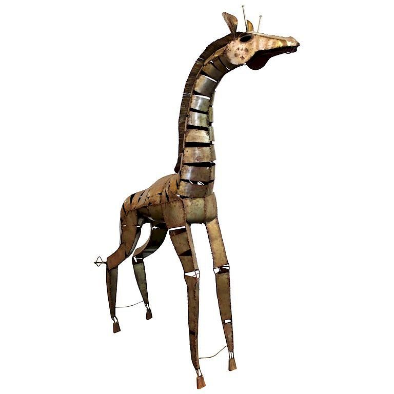 Appraisal: Brutalist Large Welded Metal Giraffe Sculpture Brutalist large welded metal