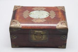 Appraisal: Chinese Jewelry box w Jade Disc inset Chinese Jewelry box