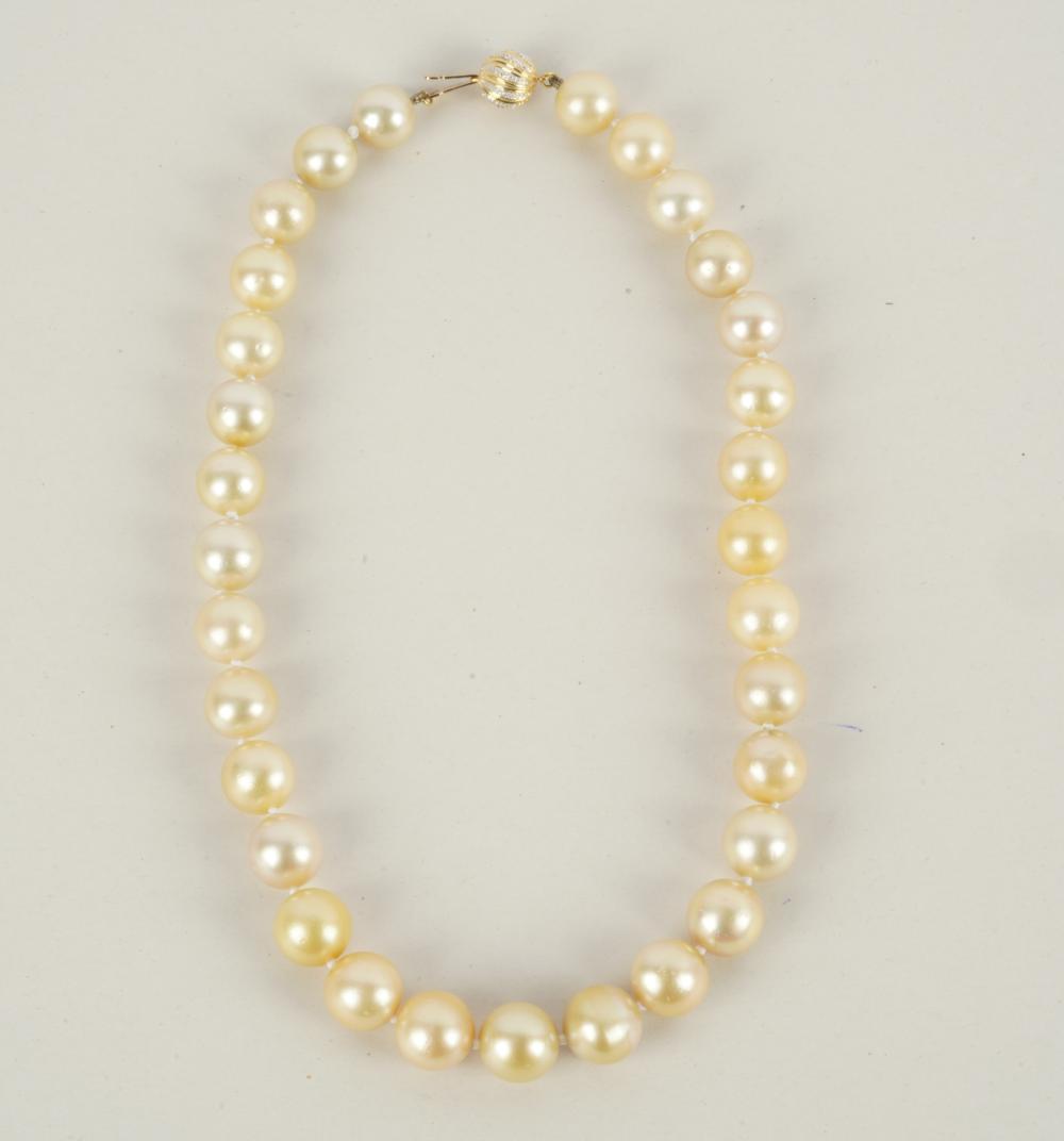 Appraisal: KARAT YELLOW GOLD DIAMOND GRADUATED GOLDEN PEARL NECKLACEcontaining round golden