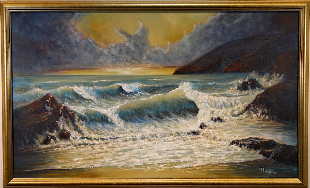 Appraisal: Signed th C American School Coastal Painting Signed th C