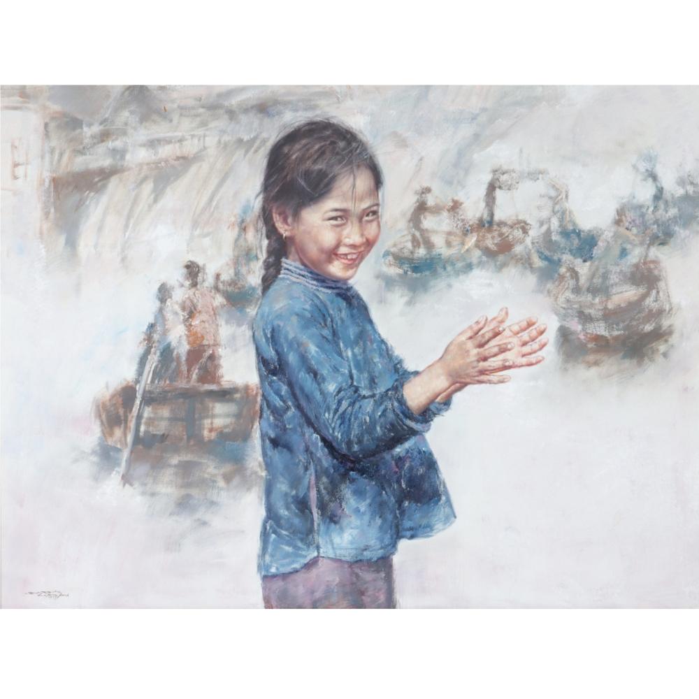 Appraisal: MING WAI CHINESE B CLAPPING FISH GIRL ORIGINAL OIL ON