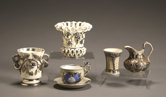 Appraisal: Group of European Silver Lustre Decorated Stoneware Table Articles Last