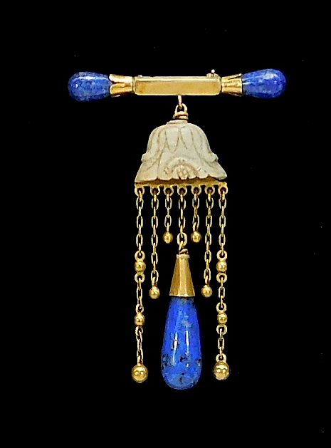 Appraisal: Chinese Qing Dynasty Gold Lapis and Stone Brooch Chinese Qing