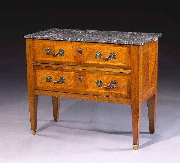 Appraisal: A Continental Neoclassical inlaid walnut commode Incorporating antique elements Surmounted