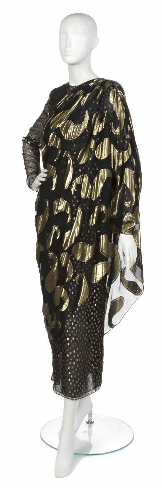 Appraisal: A Bill Blass Black and Gold Silk Draped Gown contrasting