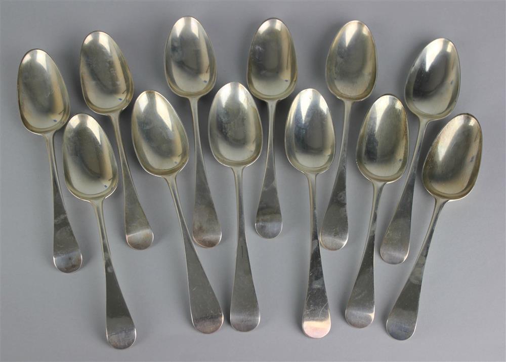 Appraisal: ASSEMBLED SET OF TWELVE GEORGIAN SILVER TABLESPOONS London mid- th