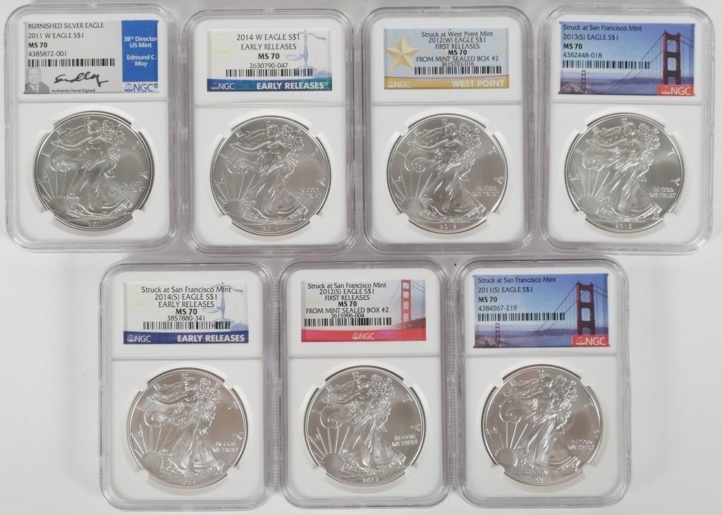 Appraisal: NGC MS Silver Eagles including S S S First Release