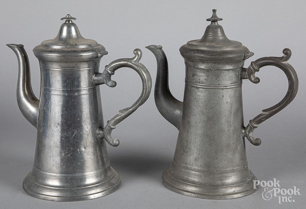 Appraisal: Two American pewter coffeepots Two American pewter coffeepots th c