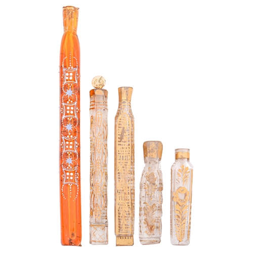 Appraisal: Four gilt glass attar bottles and another th c longer