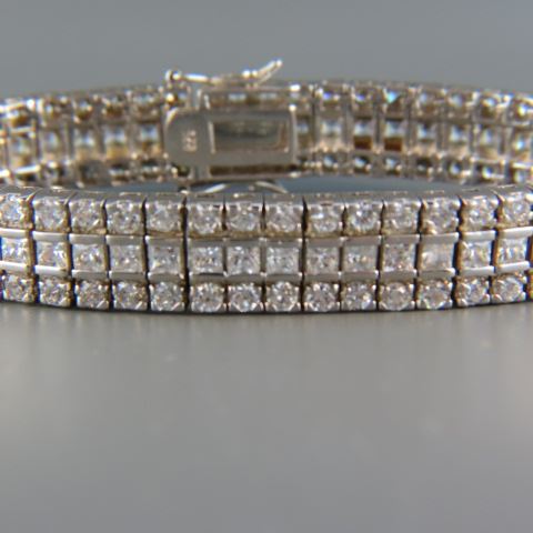 Appraisal: Sterling Silver Bracelet Swarovski style round princess cut crystal wide