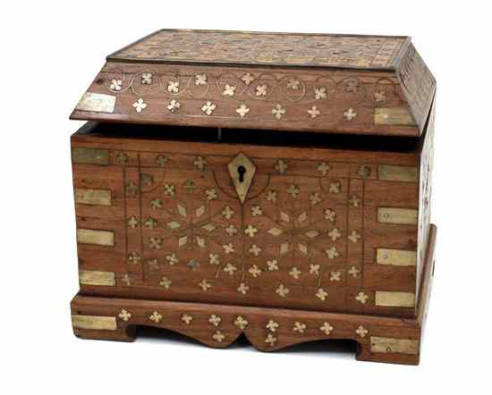 Appraisal: A Brass Inlaid Walnut Box having a rectangular top with