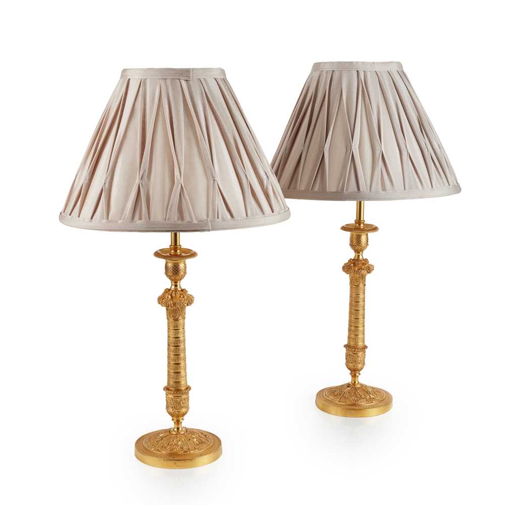 Appraisal: PAIR OF REGENCY GILT BRONZE TABLE LAMPS EARLY TH CENTURY