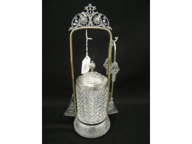 Appraisal: Victorian Silverplate Pickle Castor ornate holder by Rogers Meriden CT