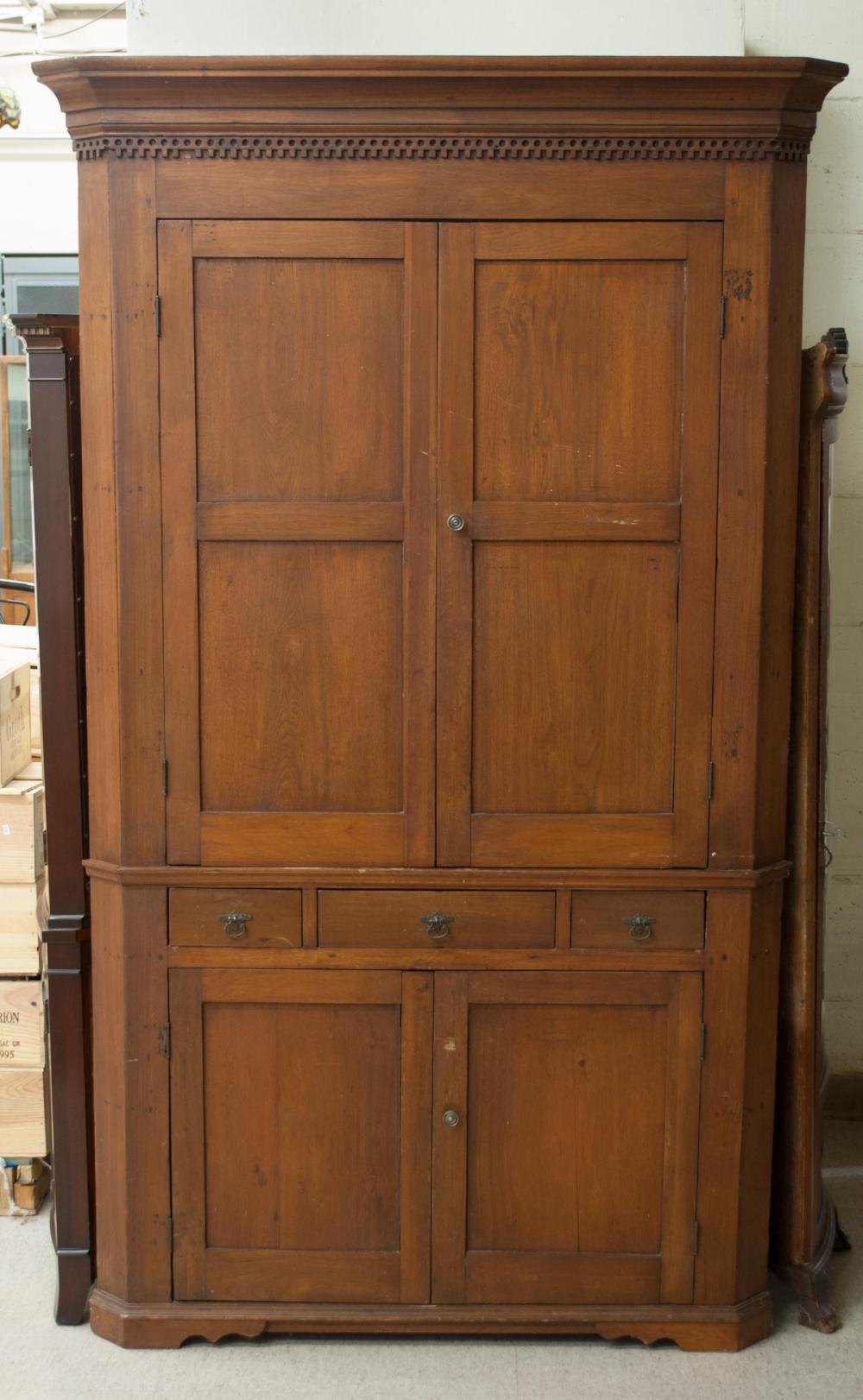 Appraisal: FEDERAL COUNTRY WALNUT CORNER CUPBOARD American early th century four