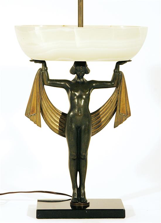 Appraisal: Art Deco bronze and onyx table lamp Fanny Rozet French