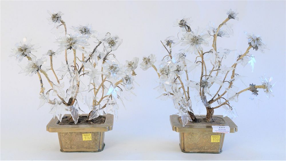 Appraisal: Pair Crystal Floral Plants with crystal leaves all set in