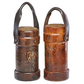 Appraisal: BRITISH ROYAL NAVY LEATHER CORDITE ARTILLERY CASES Both feature a