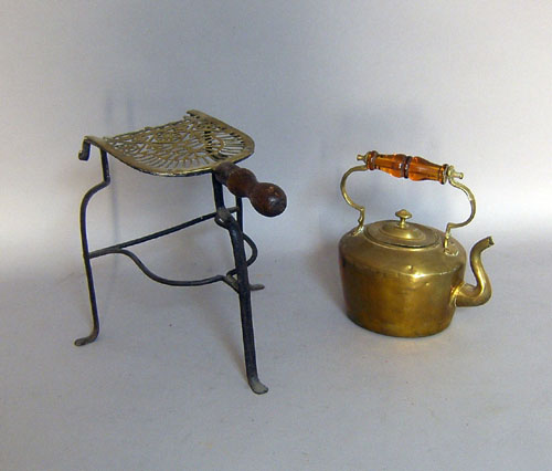 Appraisal: Brass and iron kettle stand th c together with brass