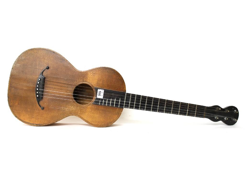 Appraisal: th century parlour guitar probably French the shaped closed peg