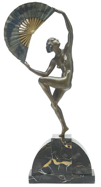 Appraisal: Marcel-Andr Bouraine French wk - Fan Dancer circa patinated and