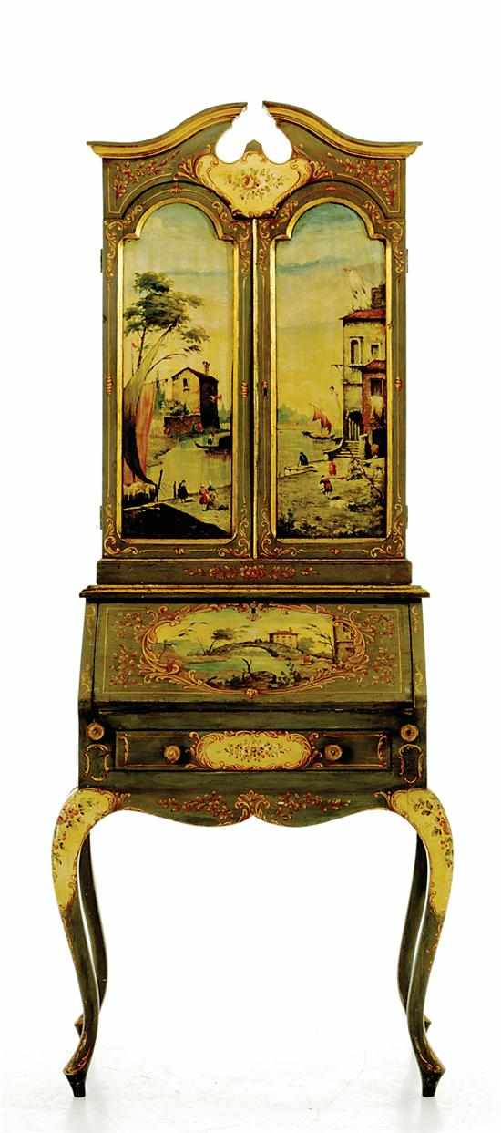 Appraisal: Italian diminutive painted secretary early th century top case with