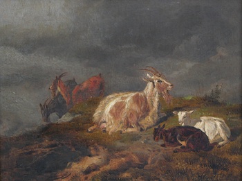 Appraisal: Dutch School th Century Goats in a landscape Oil on